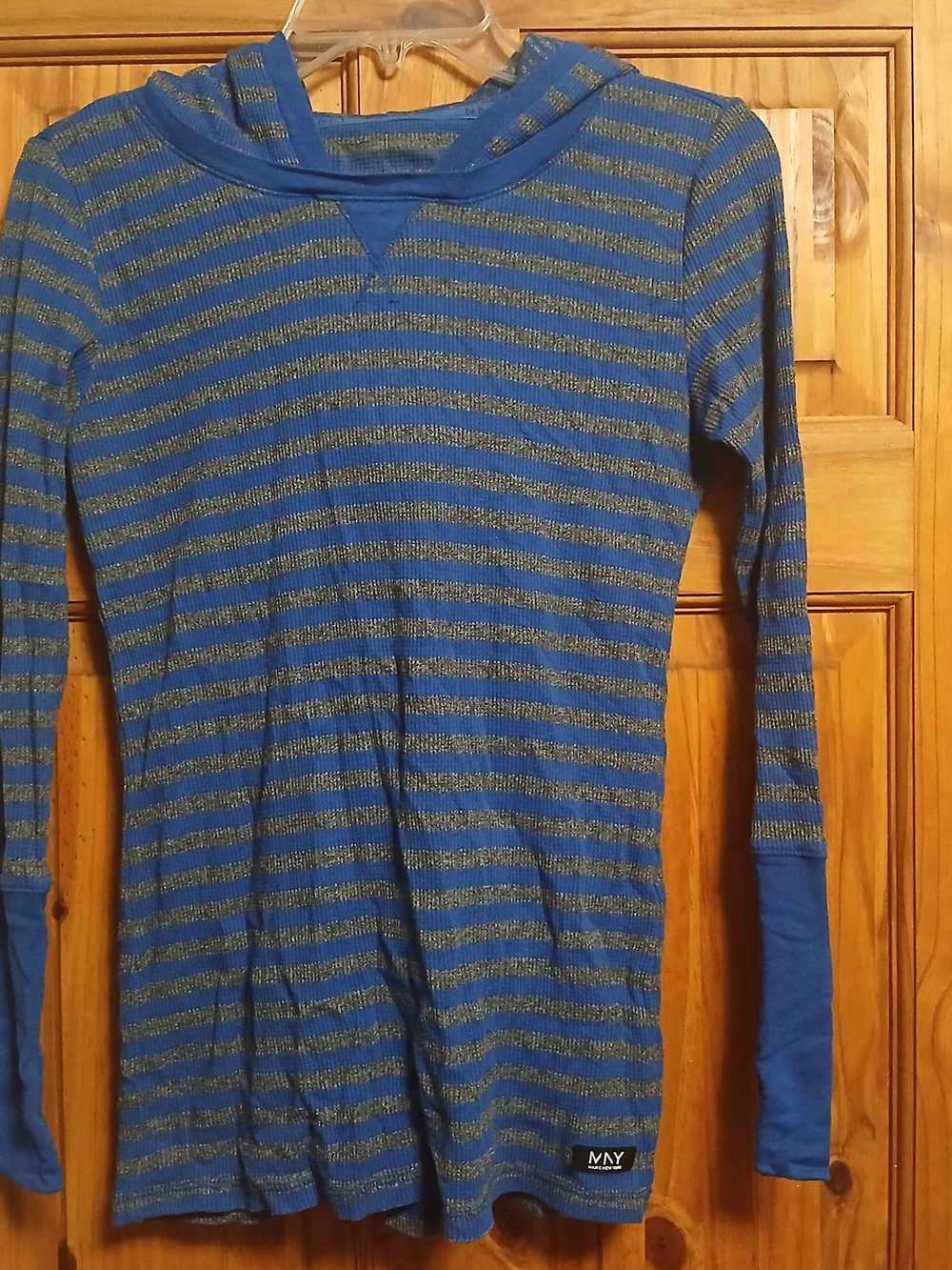 Marc New York Blue and Gray Striped Hooded Knit Top